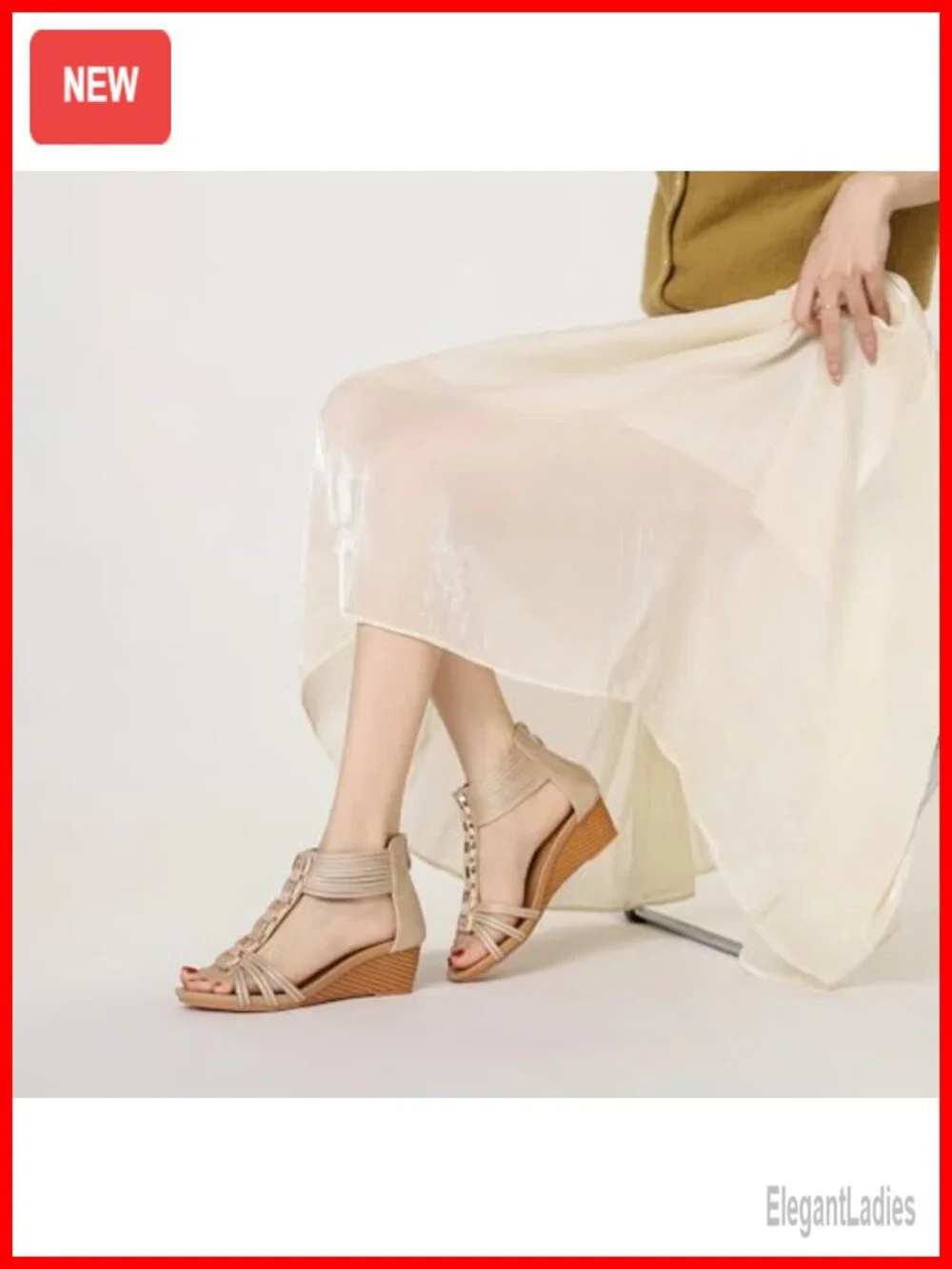Low Heel Platform Wedge Sandals with Back Zipper PU Leather